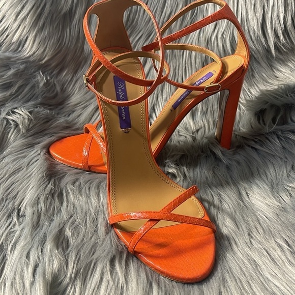 Ralph Lauren Purple Label Ardelisa Ayers Snakeskin Sandal Bright Orange EU 39.5 - Picture 7 of 16